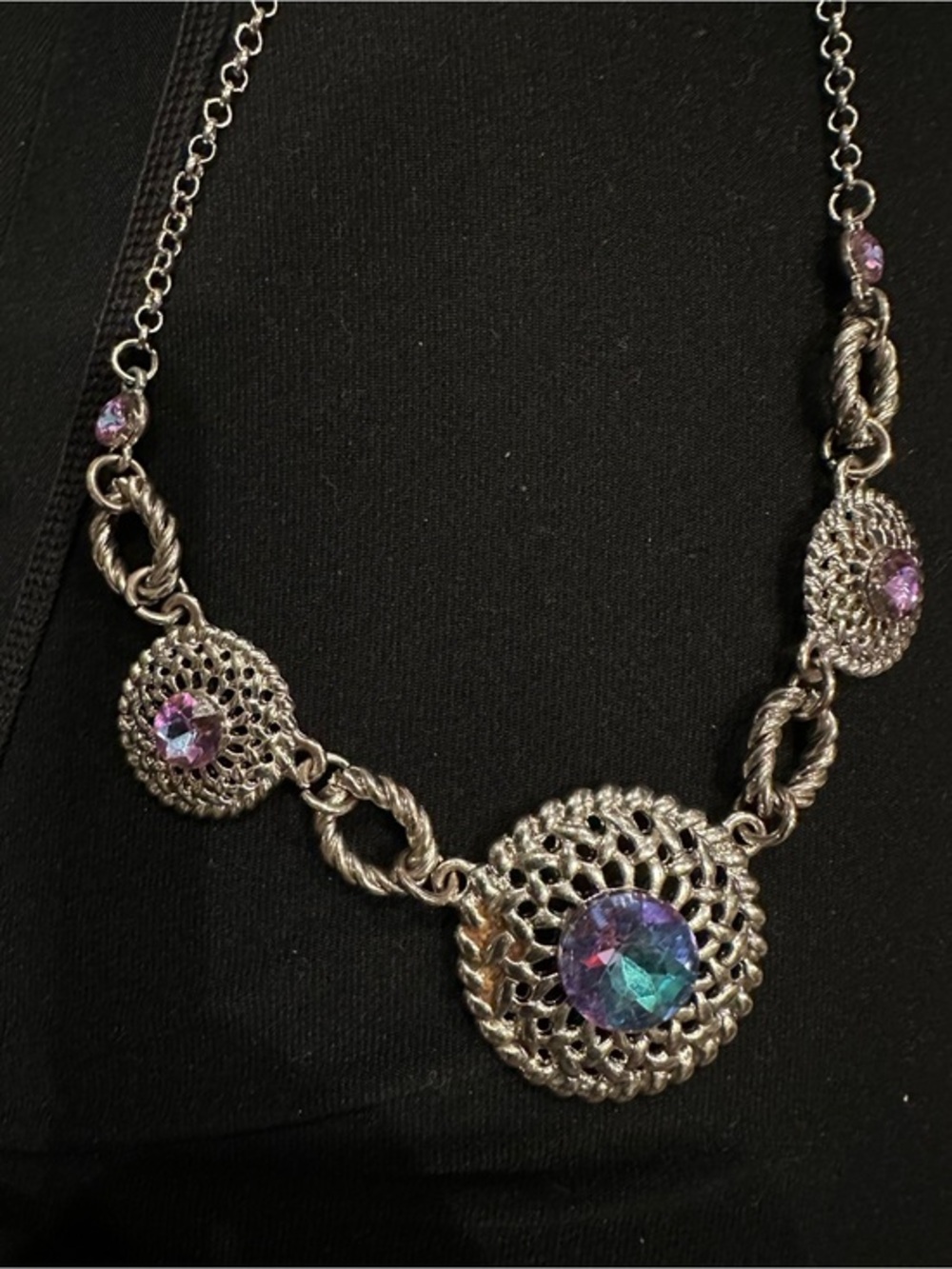 Paparazzi necklace purple blue pinkish rhinestone jewelry silver necklace